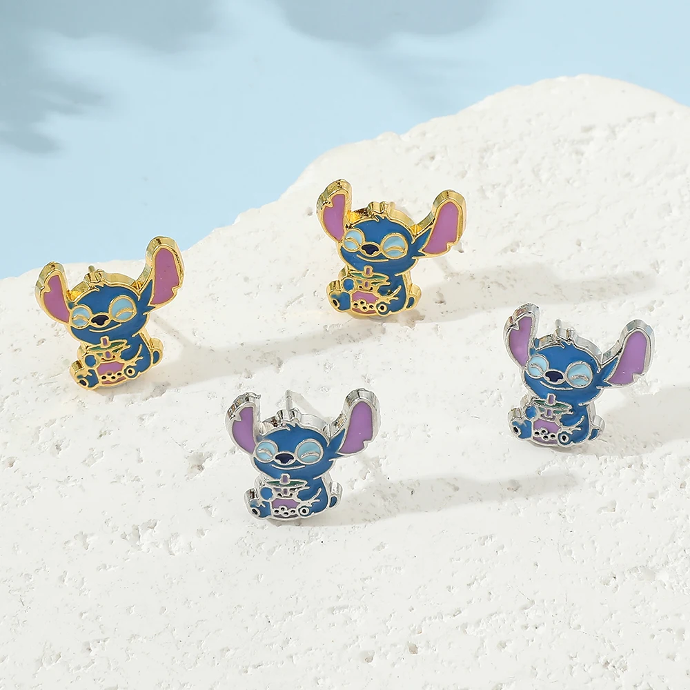 Disney Cartoon Lilo & Stitch Ear Stud Kawaii Stitch Enamel Metal Earring Delicate Jewelry Accessories Christmas Gifts For Friend