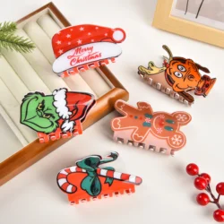 Muweordy Christmas Hair Claw Hairpin Cartoon Gingerbread Man Crab Hair Clip Acrylic Claw Clip Hair Shark Clip Hair Accessories