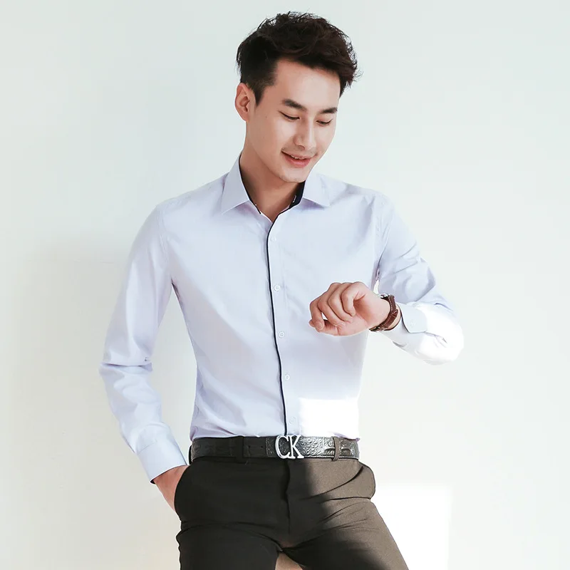 New Young Elegant Men's Long Sleeve Shirt Professional Tooling White Shirt Luxury Fashion Business Casual Premium Social Clothes