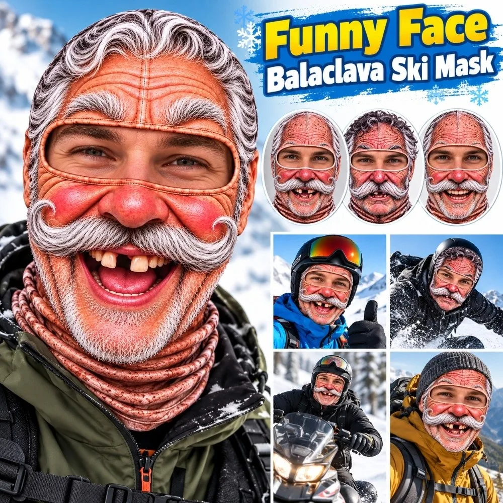 3D Face Printed Old Man Balaclava Face Mask Full Coverage Breathable Eye Hole Winter Mask Cover White Mustache Elastic