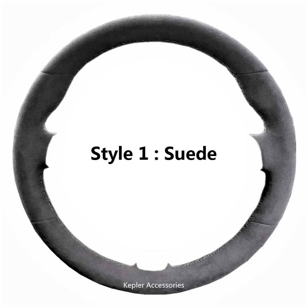 DIY Genuine Leather Suede Steering Wheel Cover Wrap Red Thread Car Accessoires Specifically for Cadillac CT6 / XT5 / CT6 PLUG-IN
