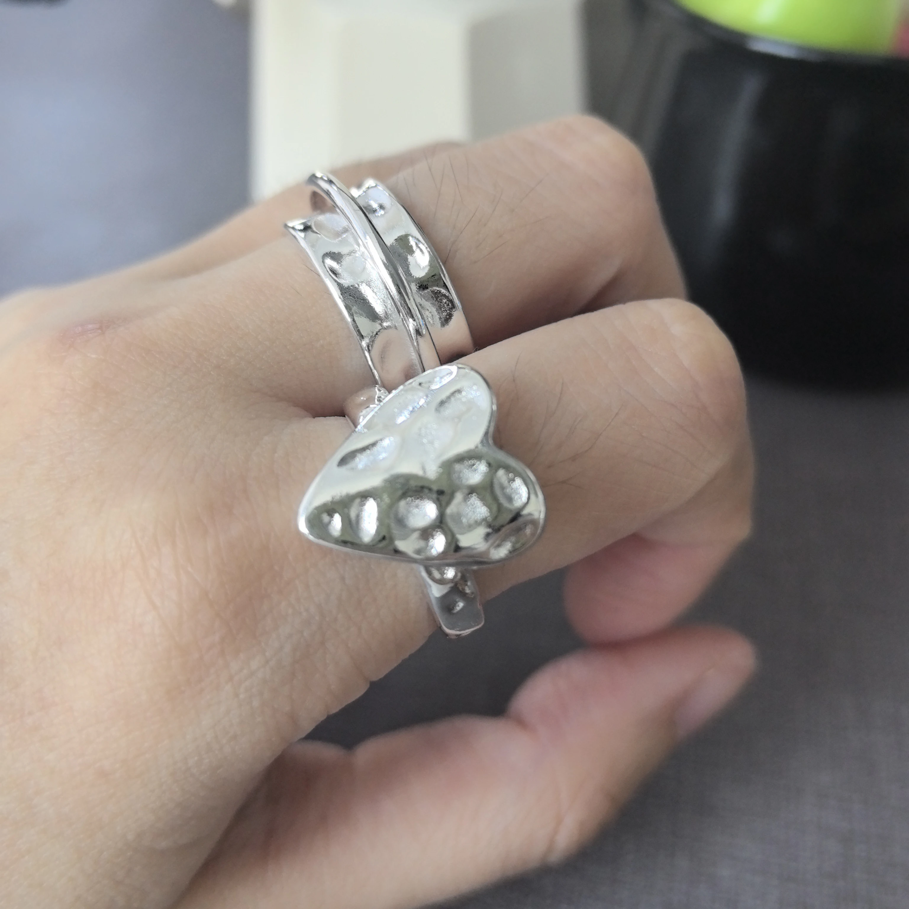 Offener Fingerring aus 925er-Sterlingsilber, Punk-Herz, unregelmäßig, geometrisch, stapelbar, für Frauen und Mädchen, Schmuck, Geschenk, Dropship, Großhandel – Detail 5