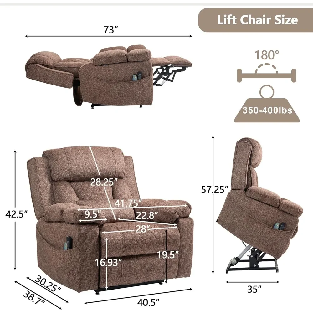 Flat Lift Chair Oversized Recliner Dual Motor Heat Vibration for Elderly,Overstuffed Electric Extra Wide Recliners free shipping