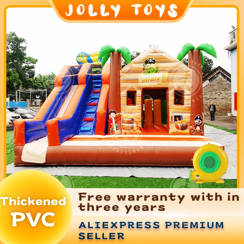 Outdoor tropical rainforest PVC inflatable large children's outdoor slide castle, inflatable bouncing slide