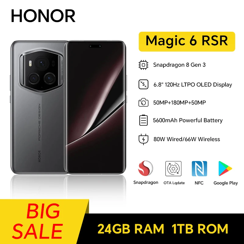 HONOR Magic 6 RSR, 24GB+1TB, 6.8” OLED Screen, 5G Smartphone, Dual SIM, 50MP Camera, Fast Charging, Android Phone