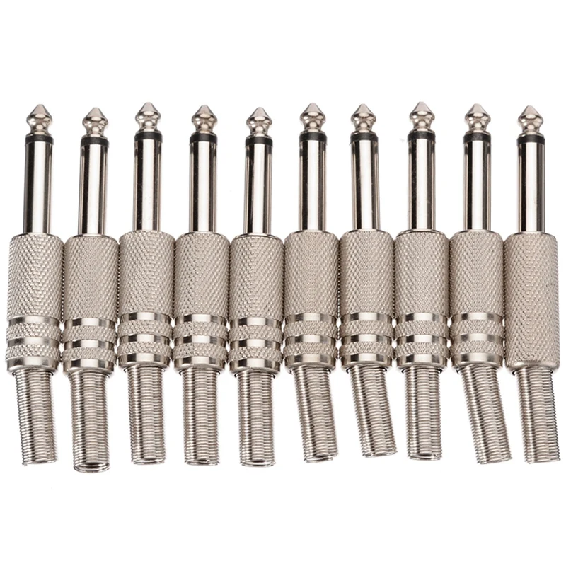 オスプラグ付きオーディオコネクタ,1インチ,4インチ,6.35mm, 10個