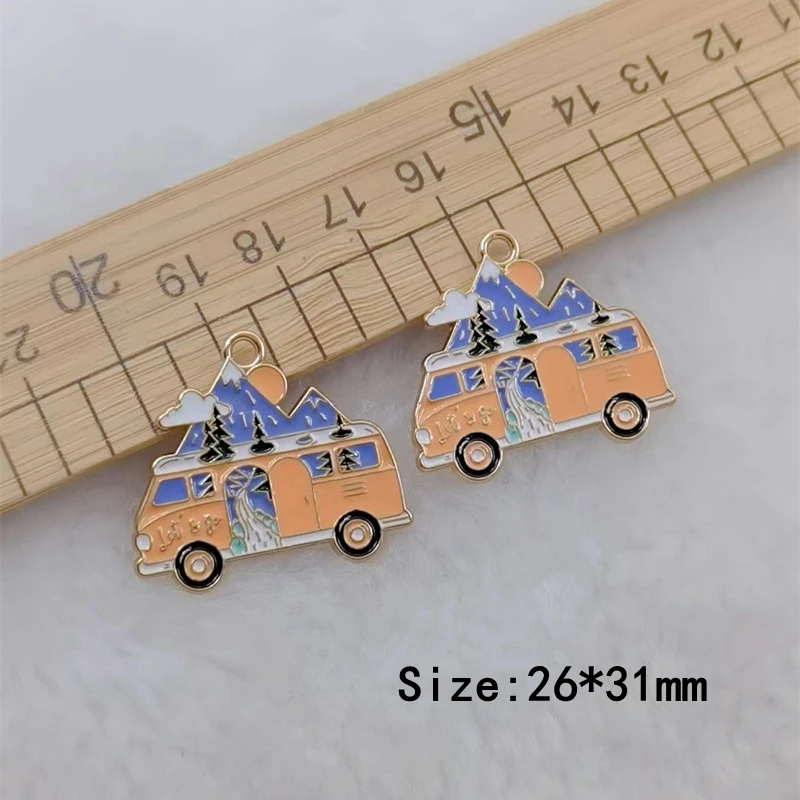 10pcs Mountain Car Forest Moon Design Enamel Charms For Jewelry Making Gold Color Metal Earrings Bracelet Pendants