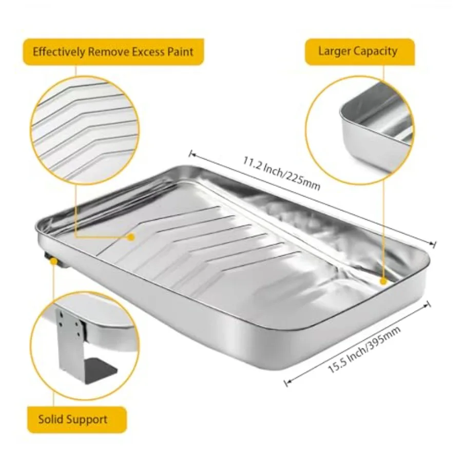 1 Piece 9 Inch Metal Paint Tray with 10 Tray Liners, Paint Trays for Paint Roller, Paint Tray Liner Disposable for Home Wall Pa view 2