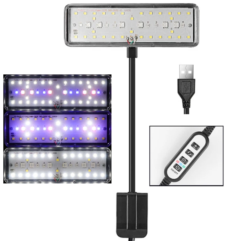 USB Aquarium LED Light Fish Tank Adjustable Brightness Dimmable Timed 360° Rotatable Light Full Spectrum Aquatic Plant Grow Lamp