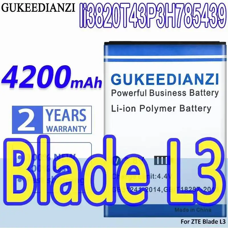 

Для Zte Blade L3 высокопроизводительный аккумулятор для мобильного телефона 4200 мАч Li3820t43p3h785439