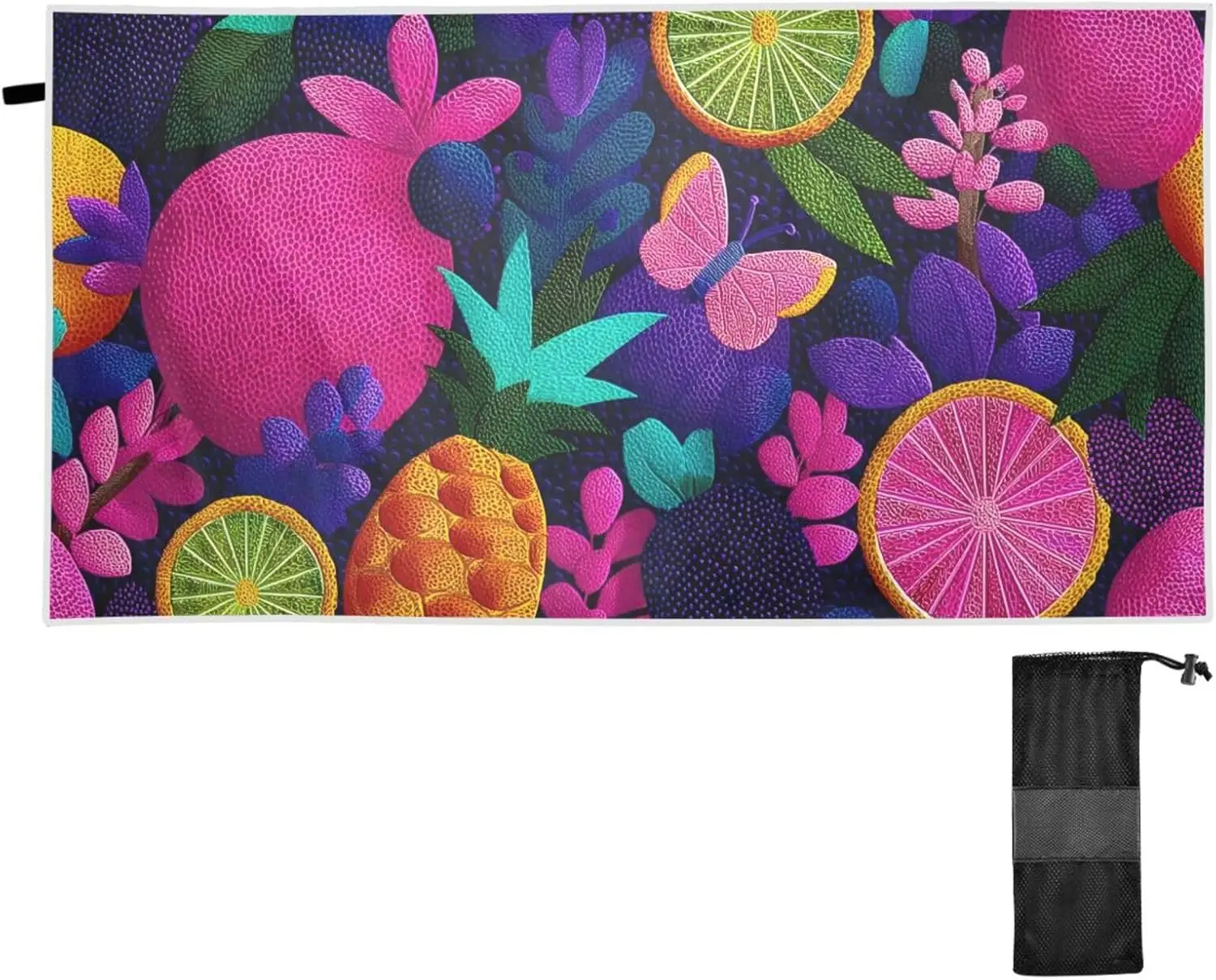 Tropical Fruit & Floral Beach Towel – Quick-Drying Vibrant Print for Pool, Beach, Bathroom, Travel – Premium Quality for Adults