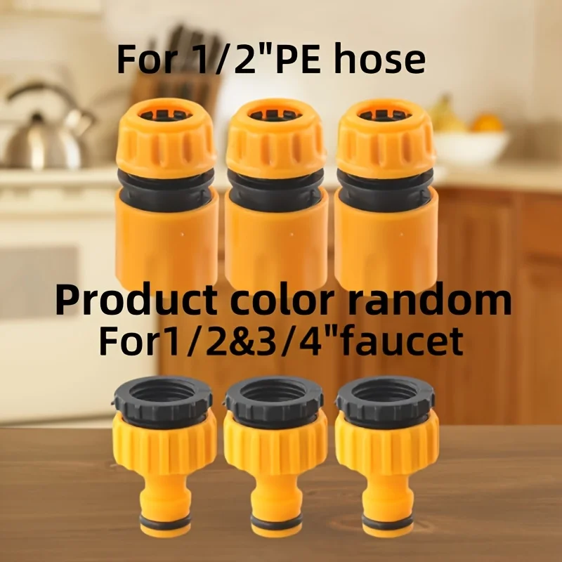 6-teiliges Set, einschließlich 3/4-Zoll- und 1/2-Zoll-Universalschnellkupplungen und Gewindeadapter für Wasserhähne, geeignet für den Außenbereich. – Detail 3