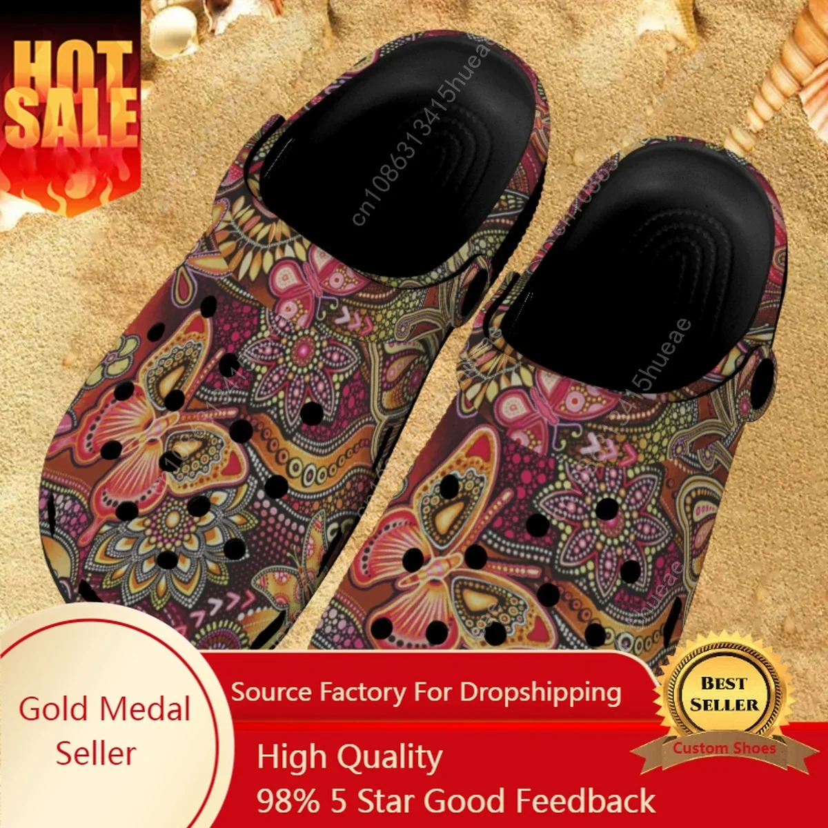 

Aboriginal Butterfly Designer Home Sandals Bathroom Casual Shower Hole Slippers Gift Lightweight Non-slip Women's Clogs Slip On