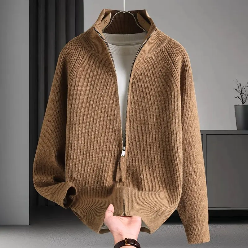 

2026 Autumn Men's Knitted Zippered Sweater Loose Fitted Jacke