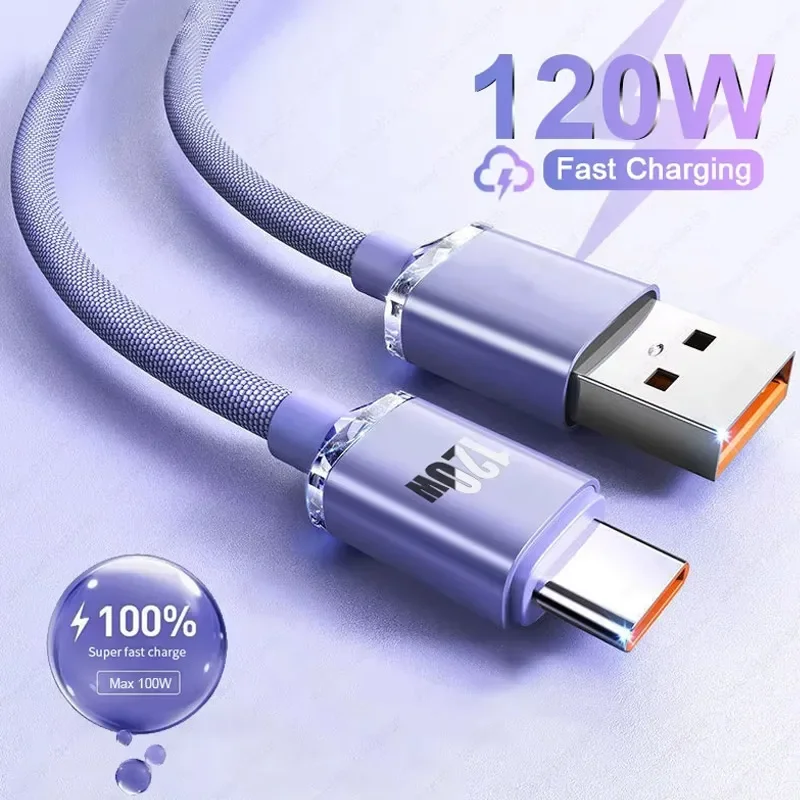 120W Super Fast Charging Cable USB Type-C Charger Cord Data Cable For iPhone 15 16 Huawei Samsung Xiaomi