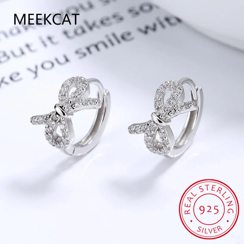 Baby Princess 925 Silver Shiny Zircon Cute Bowknot Hoop Earring For Girl Child Woman Aros Huggies Loop Earring Korea Jewelry