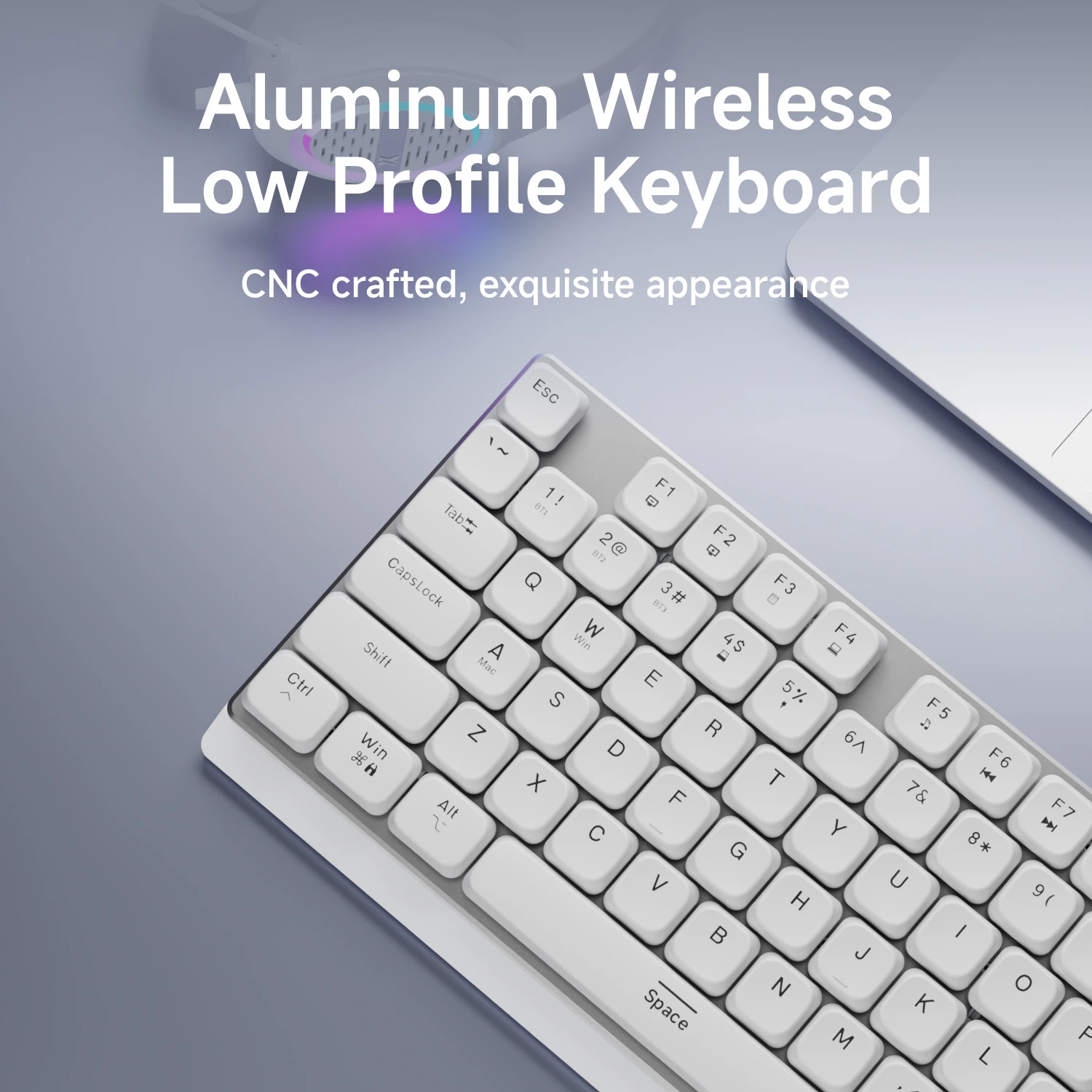 لوحة مفاتيح ألعاب ميكانيكية لاسلكية منخفضة المستوى من EWEADN، تصميم علوي مريح من الألومنيوم مع مفاتيح سريعة للرياضات الإلكترونية والمكتب