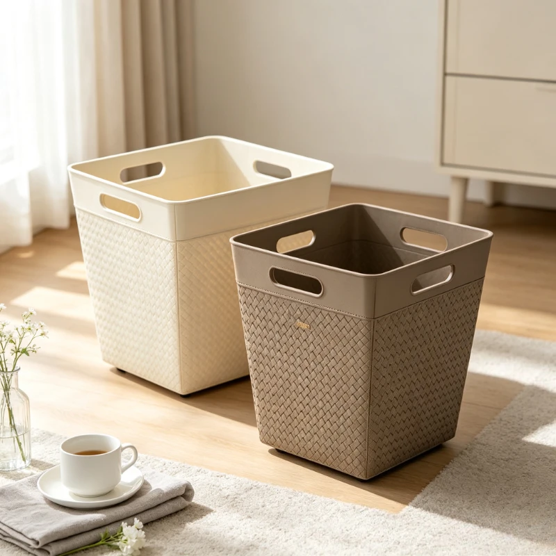 Modern PU Leather Storage Bin with Handle Laundry Basket Collapsible Organizer Tote for Bathroom Hotel Bedroom Home Decor