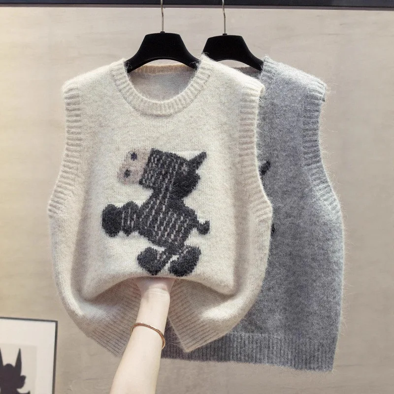 

Вязаный жилет с круглым вырезом для женщин, осень 2022, новая свободная верхняя одежда, жилет, многослойный свитер, кардиган