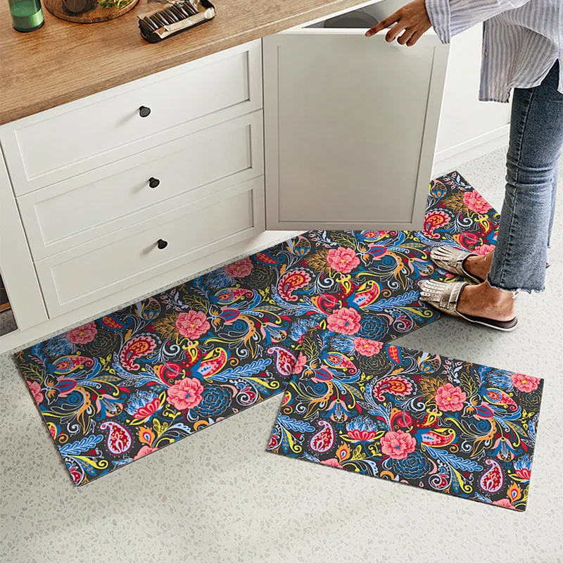 Retro American Kitchen Mats Mandala Kitchen Combination Floor Mats Household Water and Oil Absorbent Foot Mats