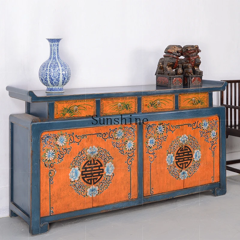 

Chinese-style upturned head solid wood dining side storage/living room paint porch cabinet