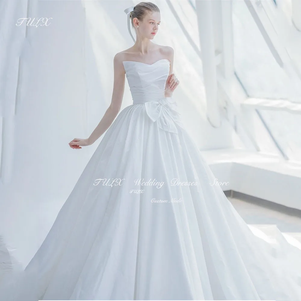 

TULX Elegant V Neck Sleeveless Korea Corset Wedding Dresses Photo Shoot White Taffeta Floor Length Bridal Gown Custom Made 웨딩드레스