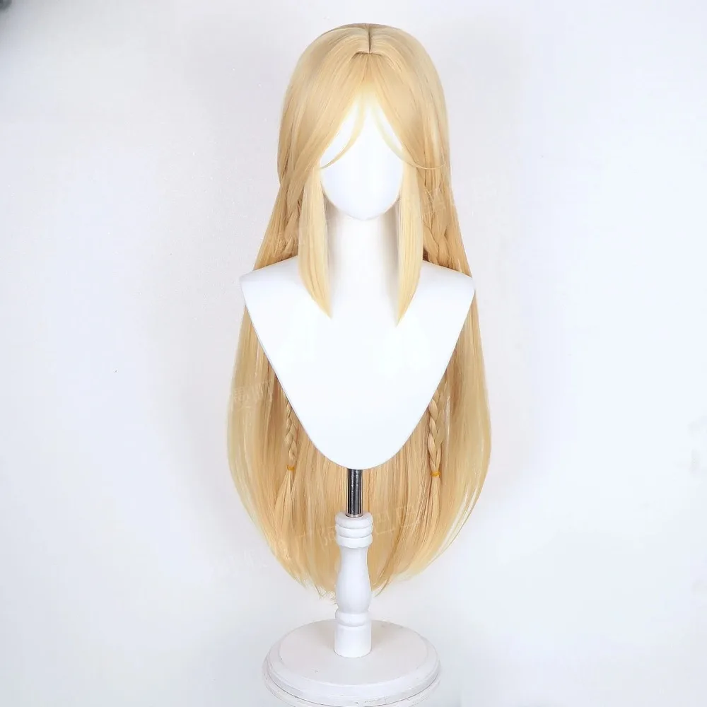 Wuthering Waves의 Kathya 코스프레 가발 - 라이트 블론드 롱 스트레이트 헤어(땋은 머리 포함) 시뮬레이션된 두피 애니메이션 의상 가발