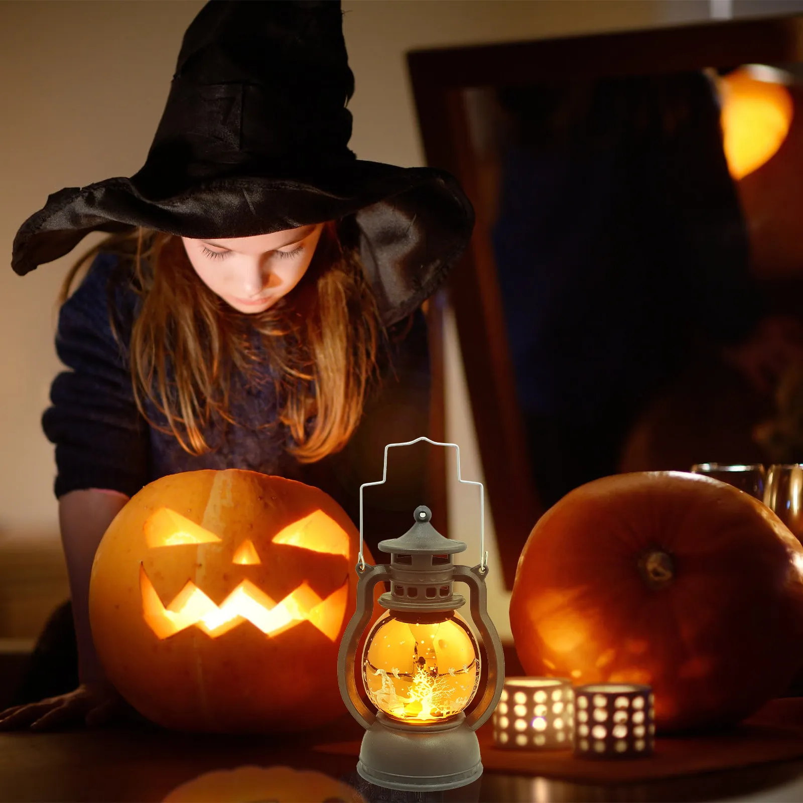 Pumpkin Lantern Light Halloween Table Centerpiece Decor Rustic Lamp For Party Room Decor Halloween Decoration