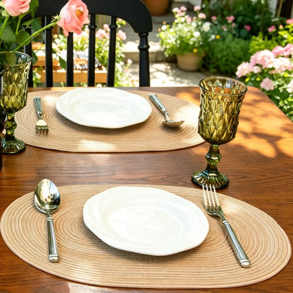 1/6/10pcs 35x50cm Oval Braided Khaki Placemats Natural Woven Heat Resistant Dining Table Mats for Big Tables