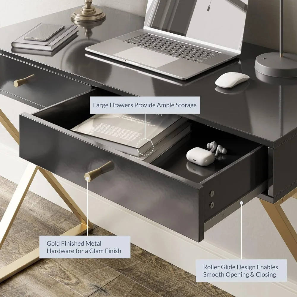 مكتب مكياج معاصر 42 مع أدراج تخزين للاستخدام المنزلي أو المكتب أو الكمبيوتر #5