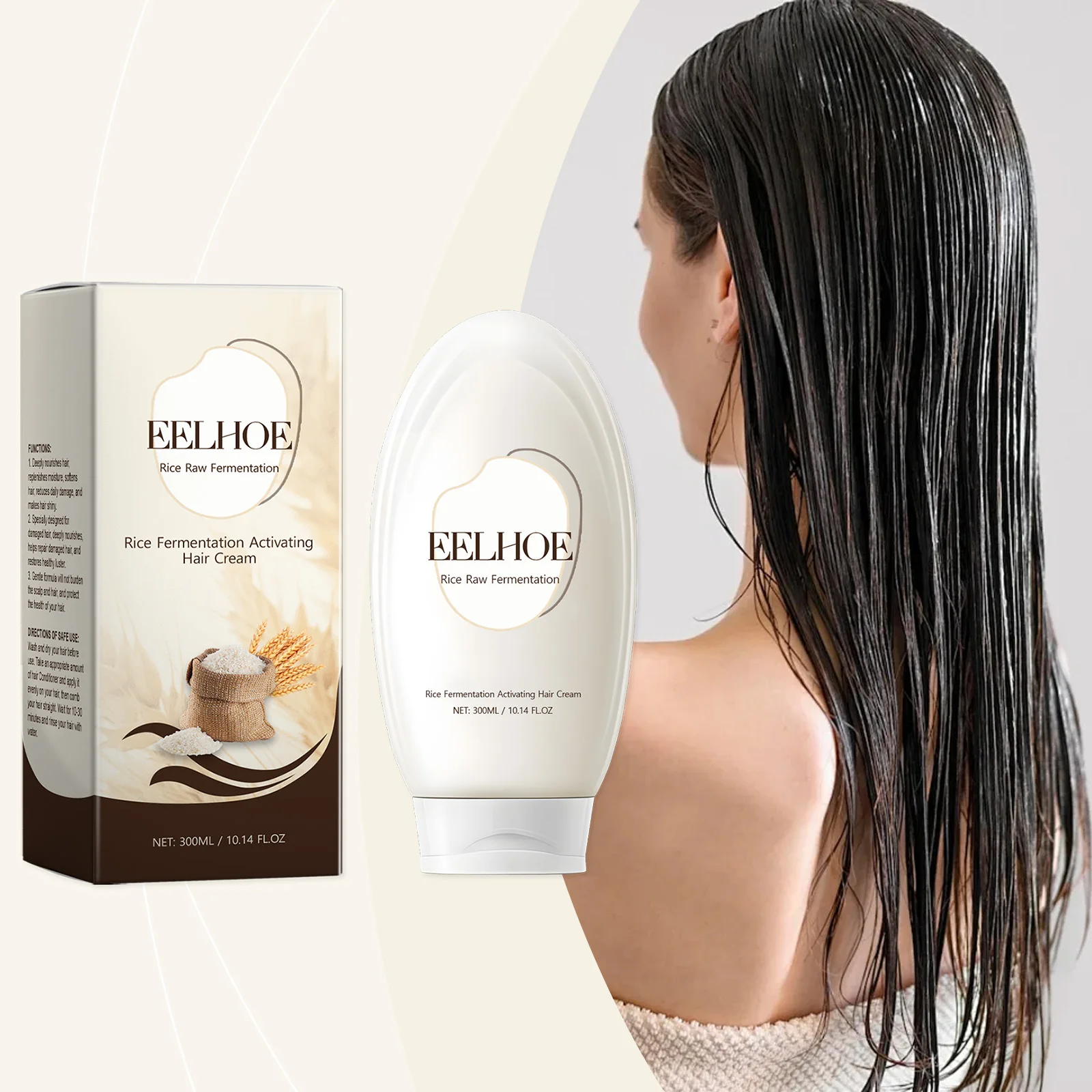 

EELHOE рисовая эссенция для брожения, крем для волос, укрепляющий, против вьющихся волос, гладкие средства для волос, витамин Е, глубоко увлажняющий крем для волос