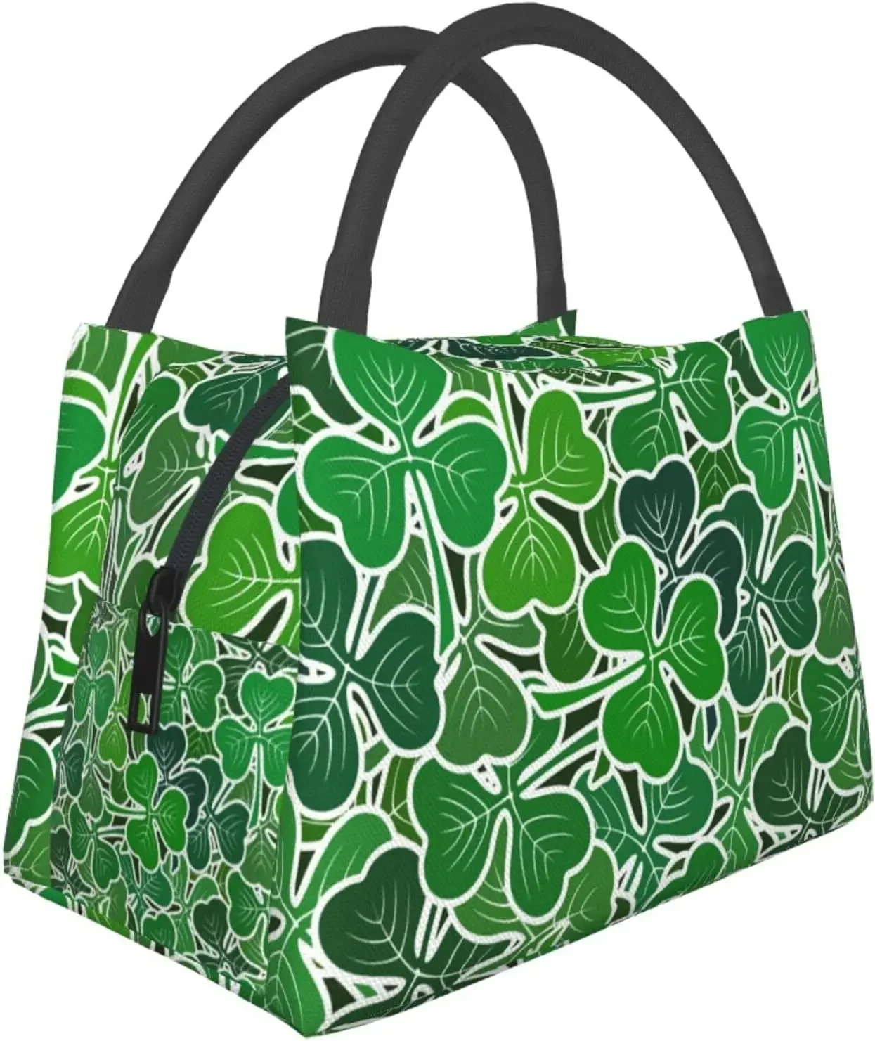 St. Patricks Green Shamrocks Print Thermal Lunch Bag Beach Bag Women Portable Insulated Lunch Box for Picnic Fishing Work Travel