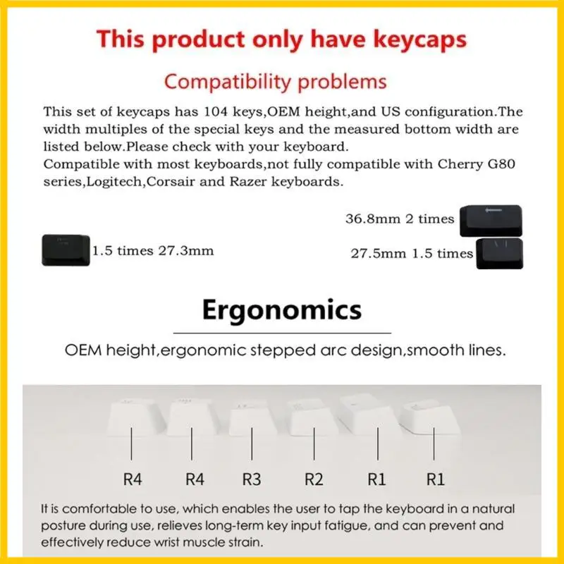 أغطية مفاتيح كورية روسية، أغطية مفاتيح بإضاءة خلفية ABS غطاء مفتاح OEM Cherry MX متوافق مع لوحات المفاتيح الميكانيكية، مجموعة