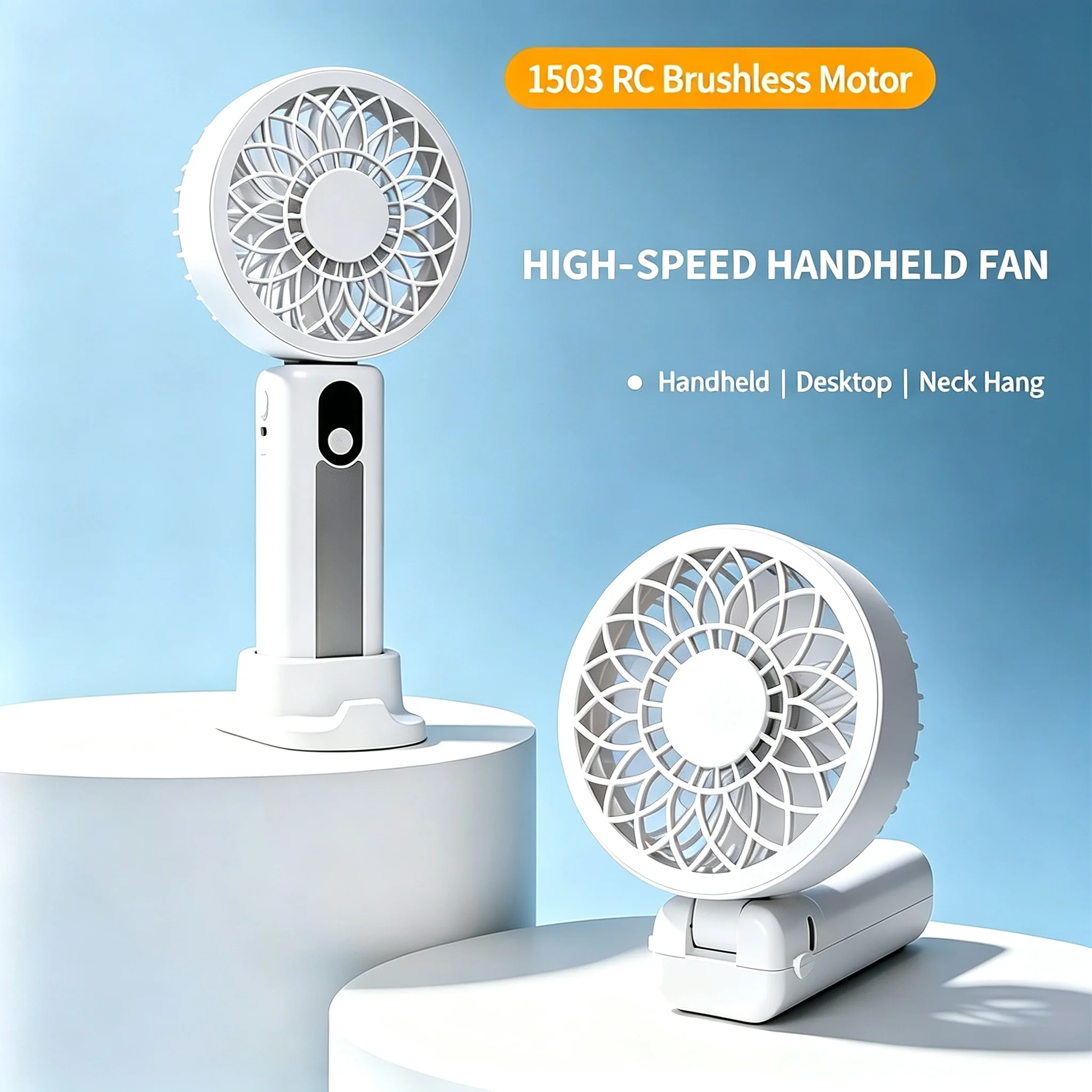 M3 High‑Speed Handheld Fan, 1503 3‑Phase Brushless Motor, 21700 Battery, Portable Neck‑hang Handheld Foldable Desktop Fan