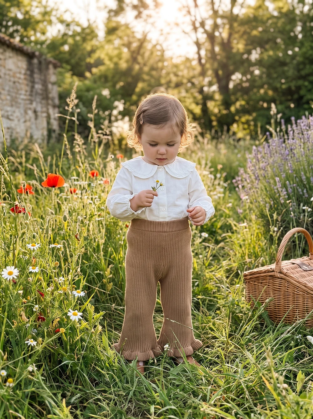 2026 Autumn Knitted Infant Baby Girls Flare Pants Elastic Waist Girls Knit Trousers Infant Clothing Warm Pants