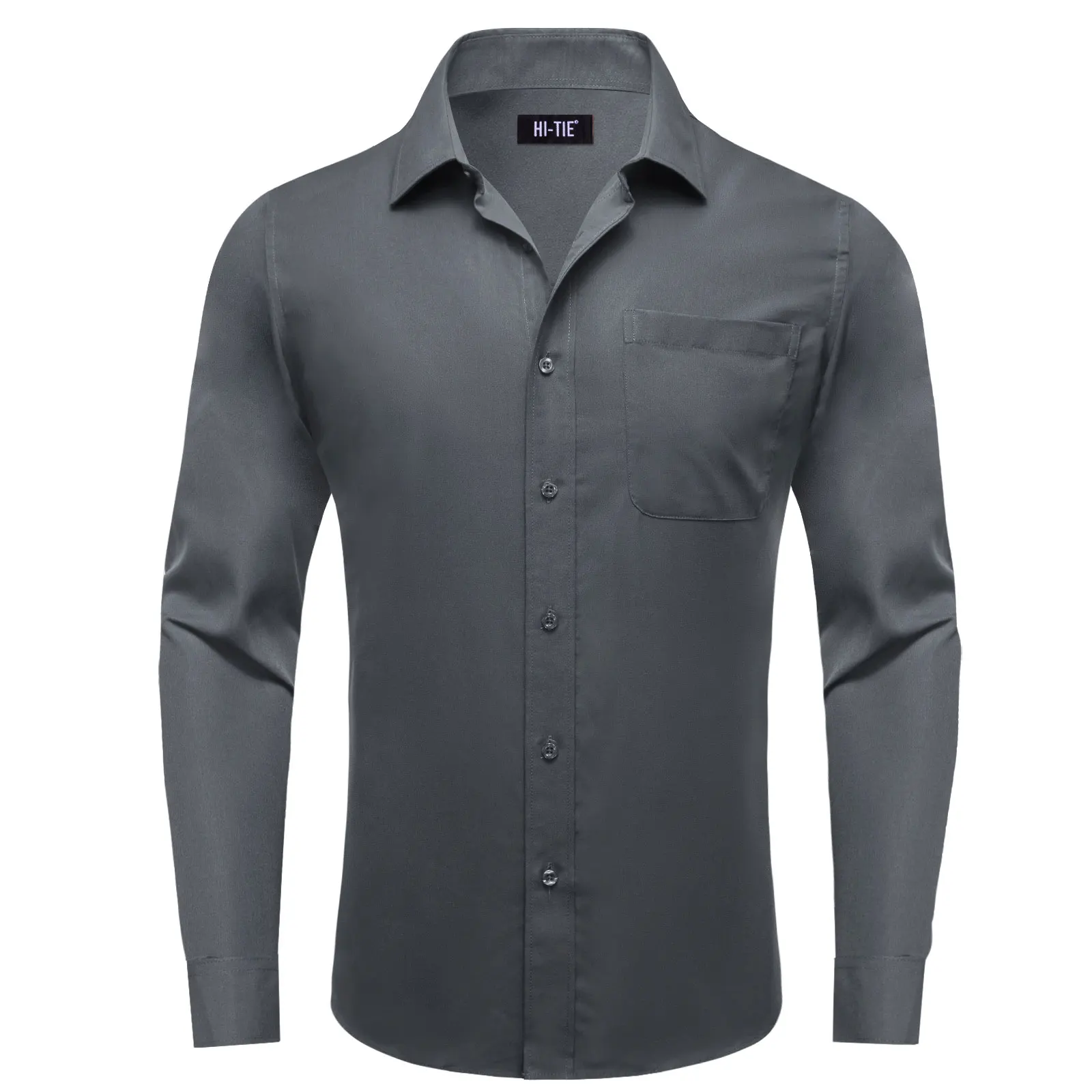 Hi-Tie Formal Blue Rose Brown Coffee Mens Shirts Long Sleeve Solid Clean Dress Shirt Blouse for Male Wedding Gift Office Work