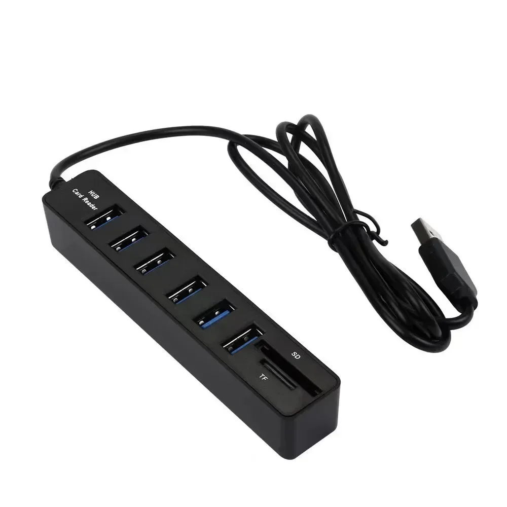 Airies USB 2.0 à 6 ports, long câble de 100cm, extension multiple pour ordinateur, ordinateur portable, PC, adaptateur USB, accessoires