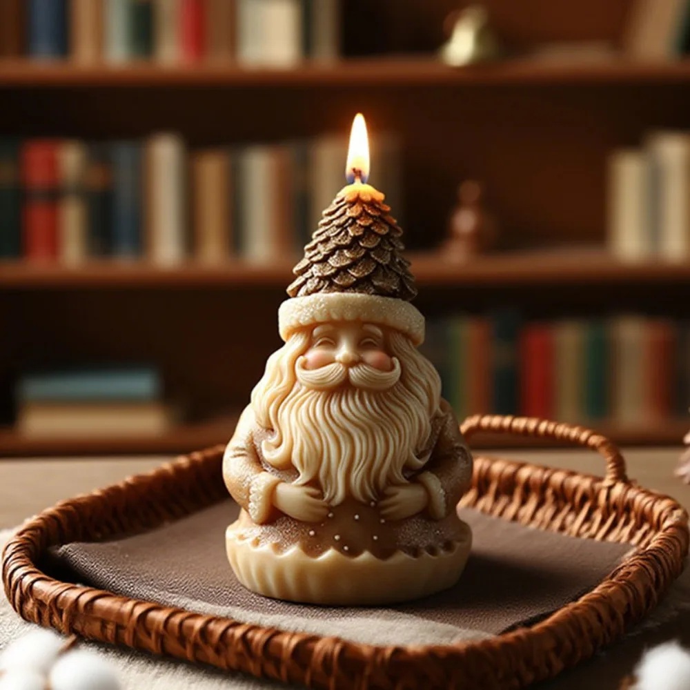 Pinecone Hat Santa Claus Scented Candle Silicone Mold Smile Bearded Man Gypsum Resin Mold DIY Handmade Christmas Decor Souvenir