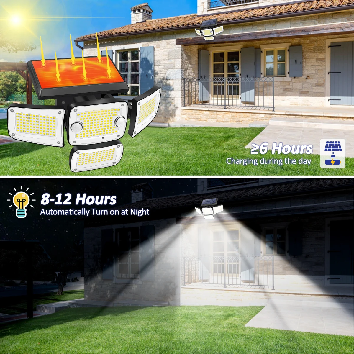 Luci solari per esterni Luci con sensore di movimento solare 342/253/182 Lampada da parete solare di sicurezza a LED con luci di inondazione