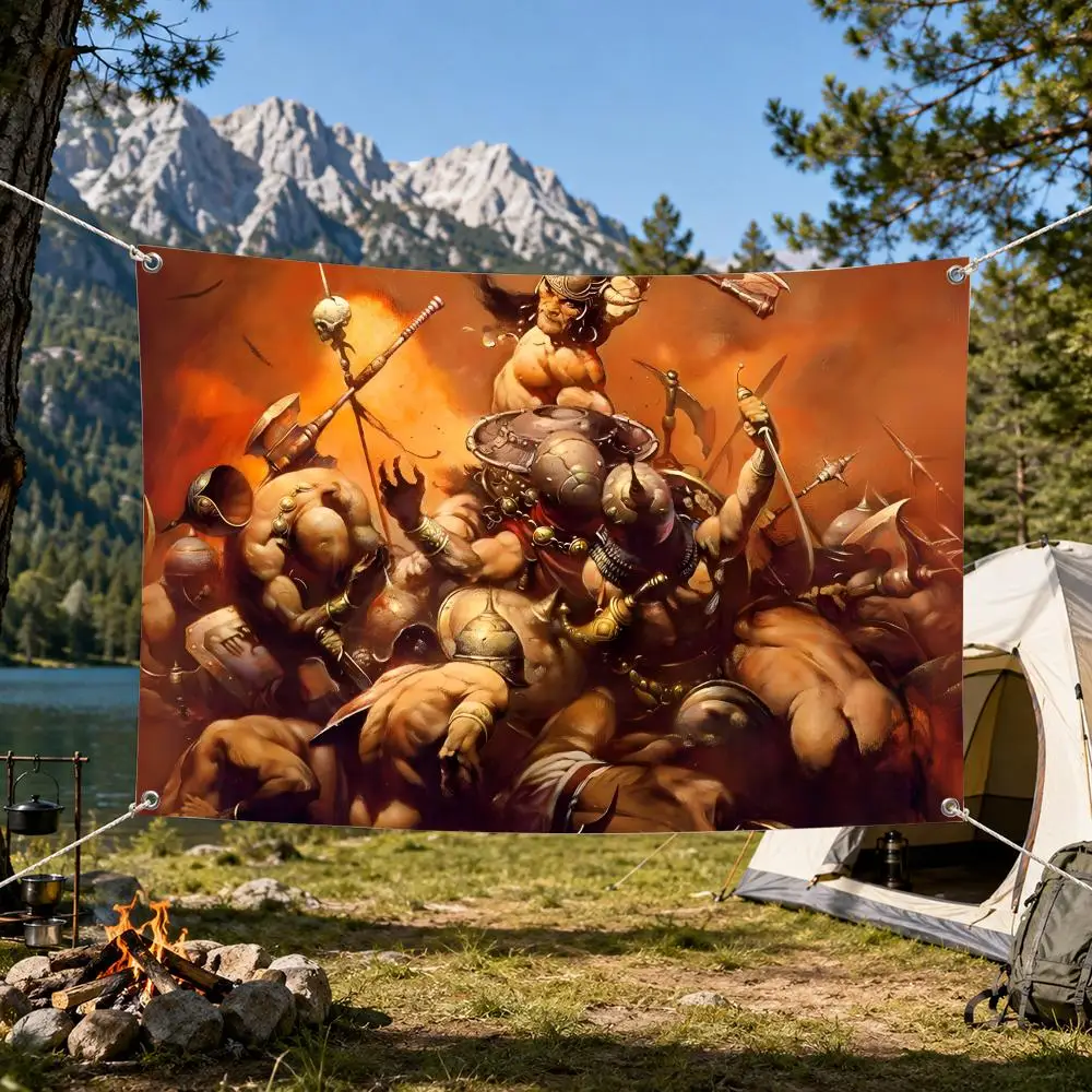 Frank Frazetta Flags Aesthetic Wall Tapestry Printed Wall Hanging Living Room Party Outdoor Decor
