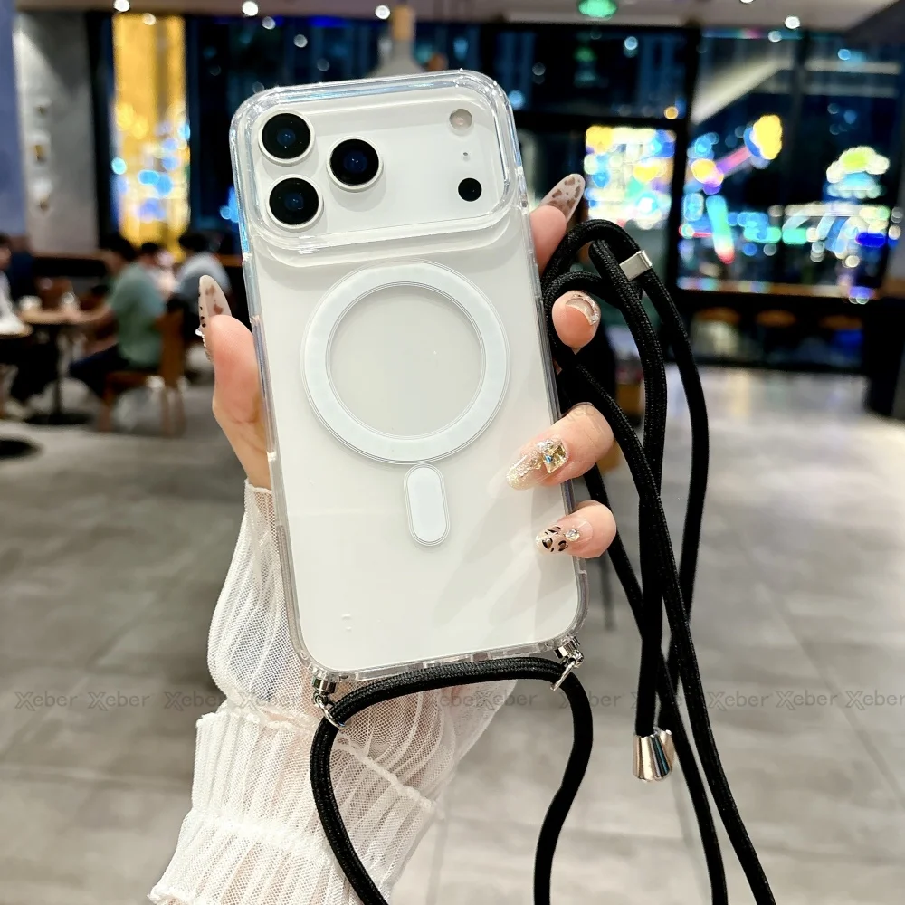 Umhängeband-Halskette mit durchsichtiger Hülle für iPhone 18 13 14 Plus 15 16 17 Pro Max, kompatibel mit Magsafe magnetischer kabelloser Ladehülle – Detail 11