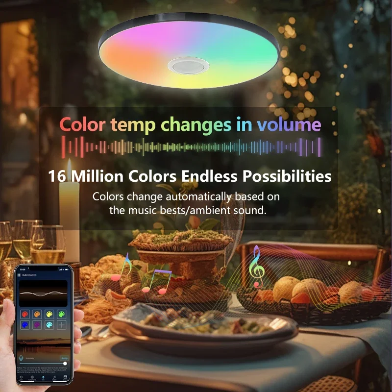 LED Light RGB Smart Ceiling Light with Speaker 30W 36W Audio Music Play TUYA APP Bluetooth WIFI Home Decor Bedroom Living Room