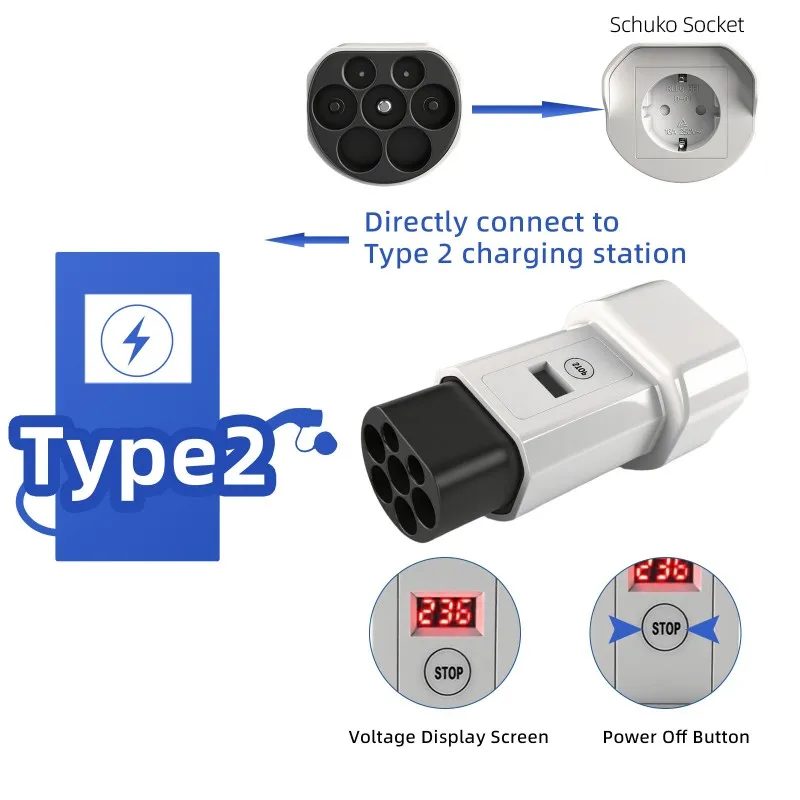 

Classy-Type 2 EV Adapter 16A 220V To Schuko Socket EV Connector Conversion Energy