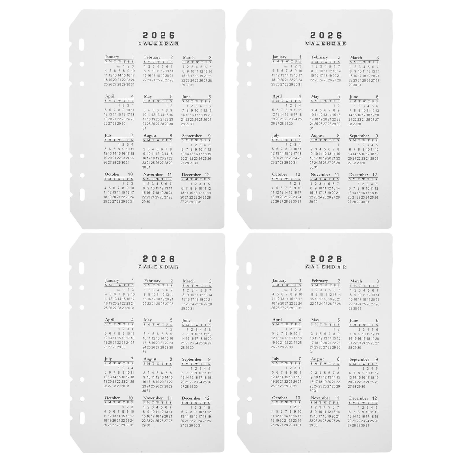 4pcs 2026 Frosted Plastic 6-Hole A5 Matte Finish Adjustable Binder Inserts Refillable Notebook Dividers Transparent Pp