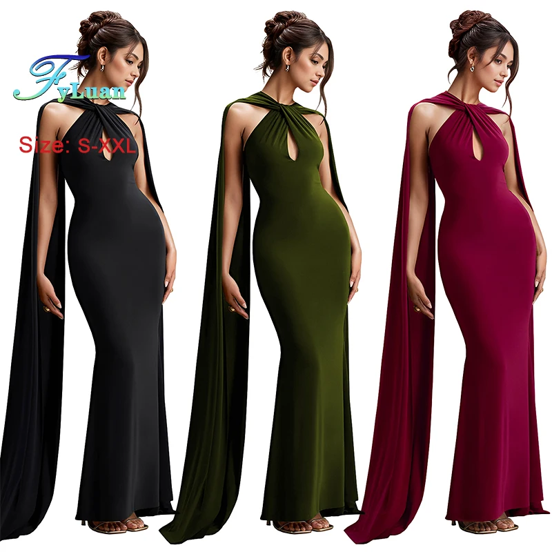 Chic Solide Satin Halter Maxi Kleid Frauen Schräge Schulter Spitze Up Backless Seidige Satin Temperament Halter Frau Fischschwanz Kleid