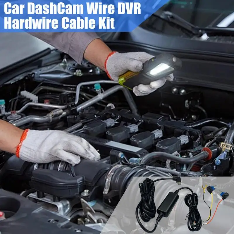 Dashcam Hardwire Kit USB C 12V-24V To 5V 2.5A Dash Cam Hardwire Car Dash Camera Charger Fuse 3-Core Kit Power Cord For