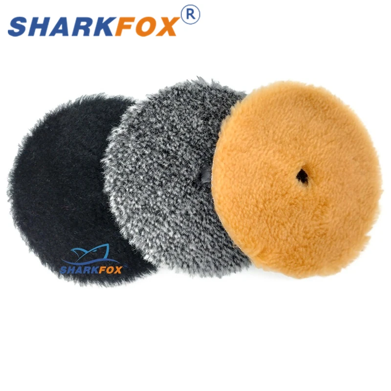 Sharkfox 5/6Inch Wool Car Polishing Pad High Density Lamb Woollen Polish Buffing Pad Wool Polishing Pad for Car Detail Polishing