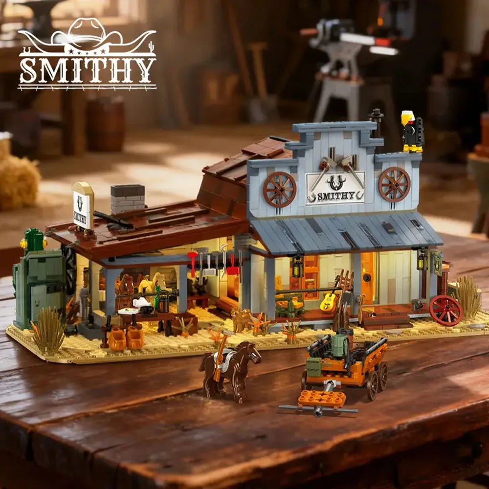 

Creative 1718pcs Classic MOC Western Blacksmith Shop Buildings blocks Street View diy educational toys