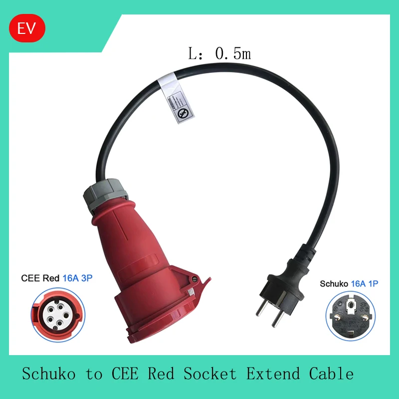 

EV Charger Adapter EU Schuko Plug To Red CEE Female Plug 5 Pins Connect With 16A 3 Phase 11KW Charger Waterproof Connection