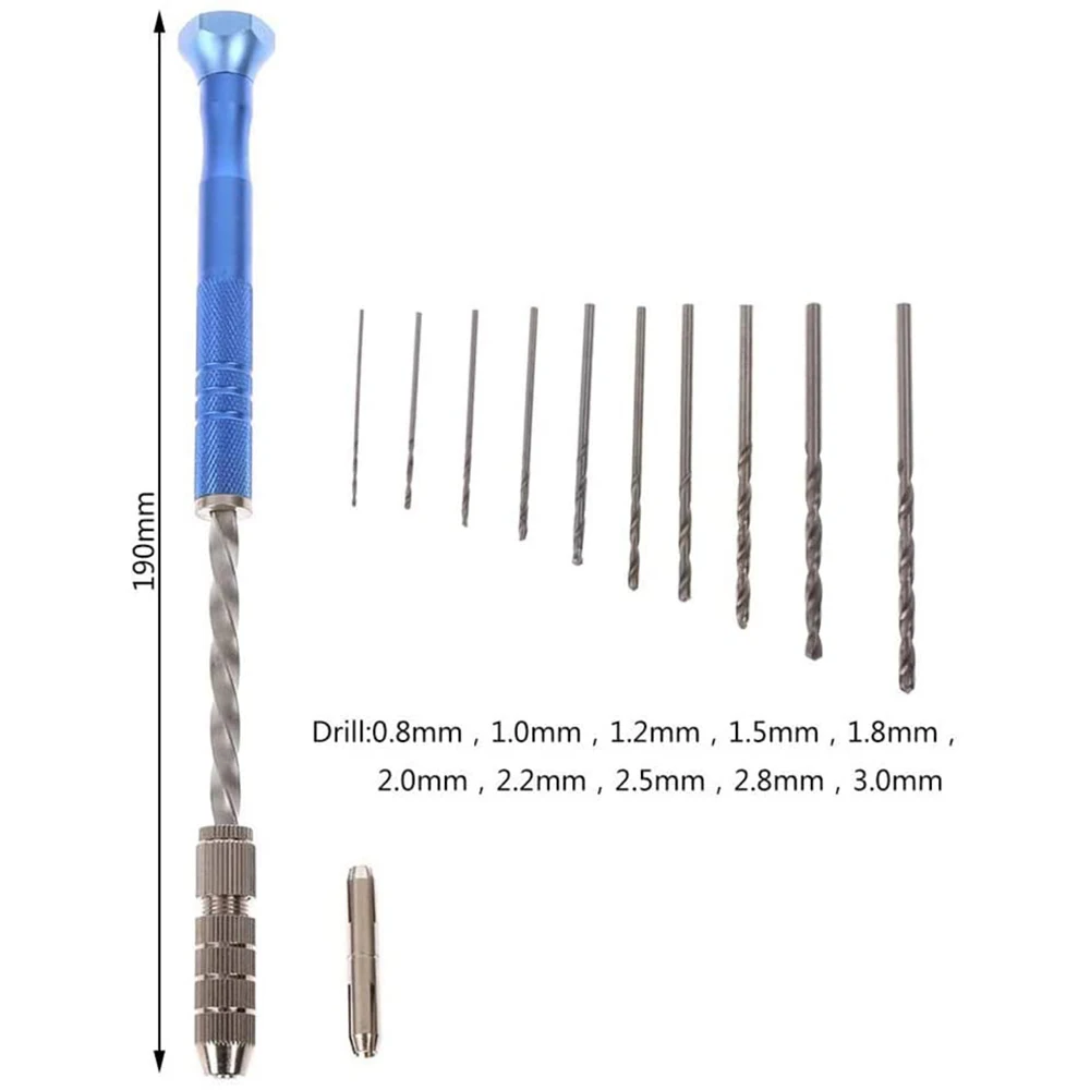 

ABHI-12Pcs Pin Vise Hand Drill Bit Set, 10Pcs Mini Twist Drills With Hand Drill Rotary Tool And Bench Vice For Wood, Plastic